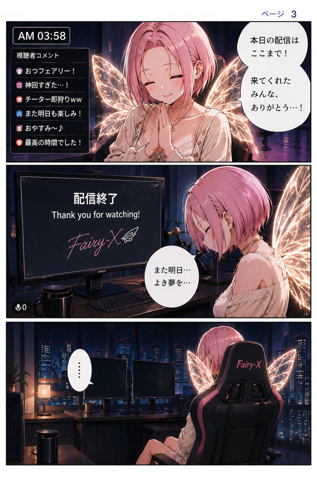 『深夜のゲーム実況』　全４ページ　 原作：ロボリテ　画：Fairy-X
