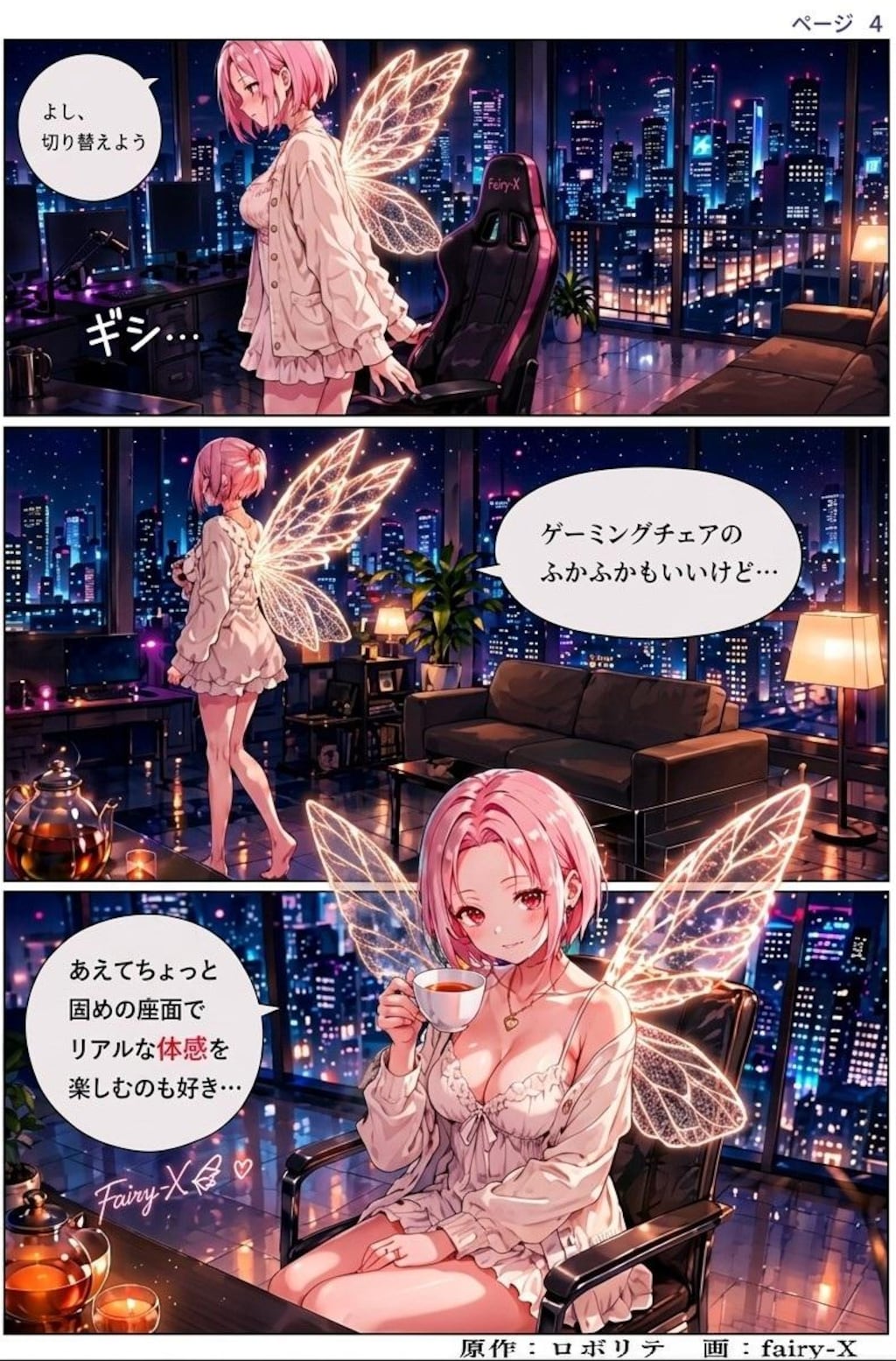『深夜のゲーム実況』　全４ページ　 原作：ロボリテ　画：Fairy-X