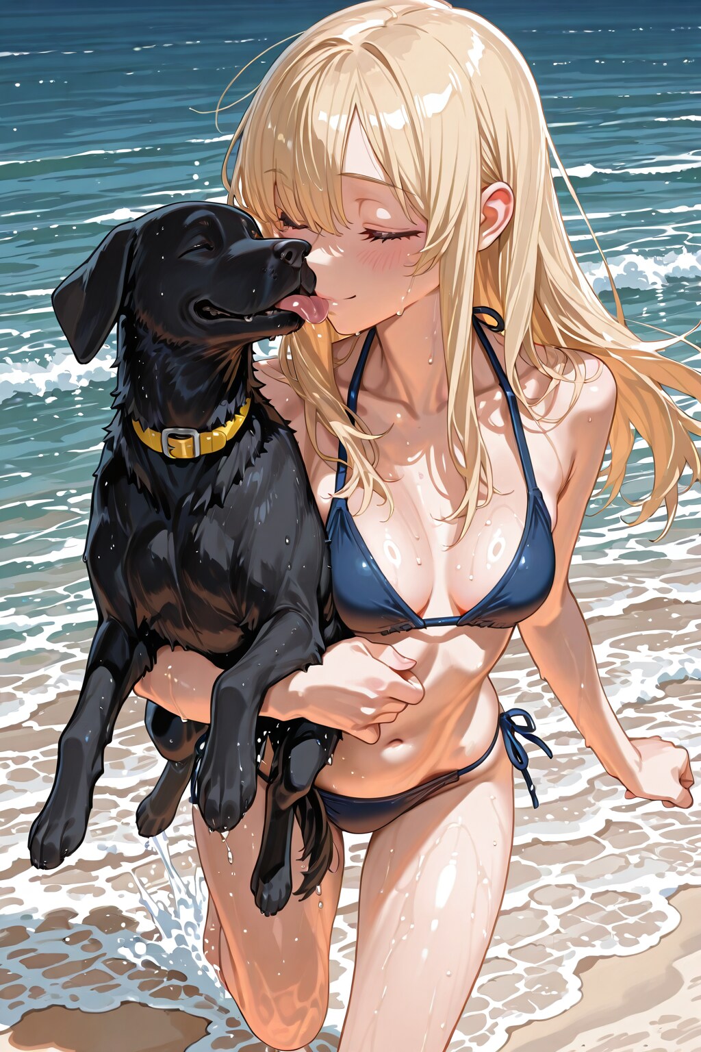 黒ラブと海