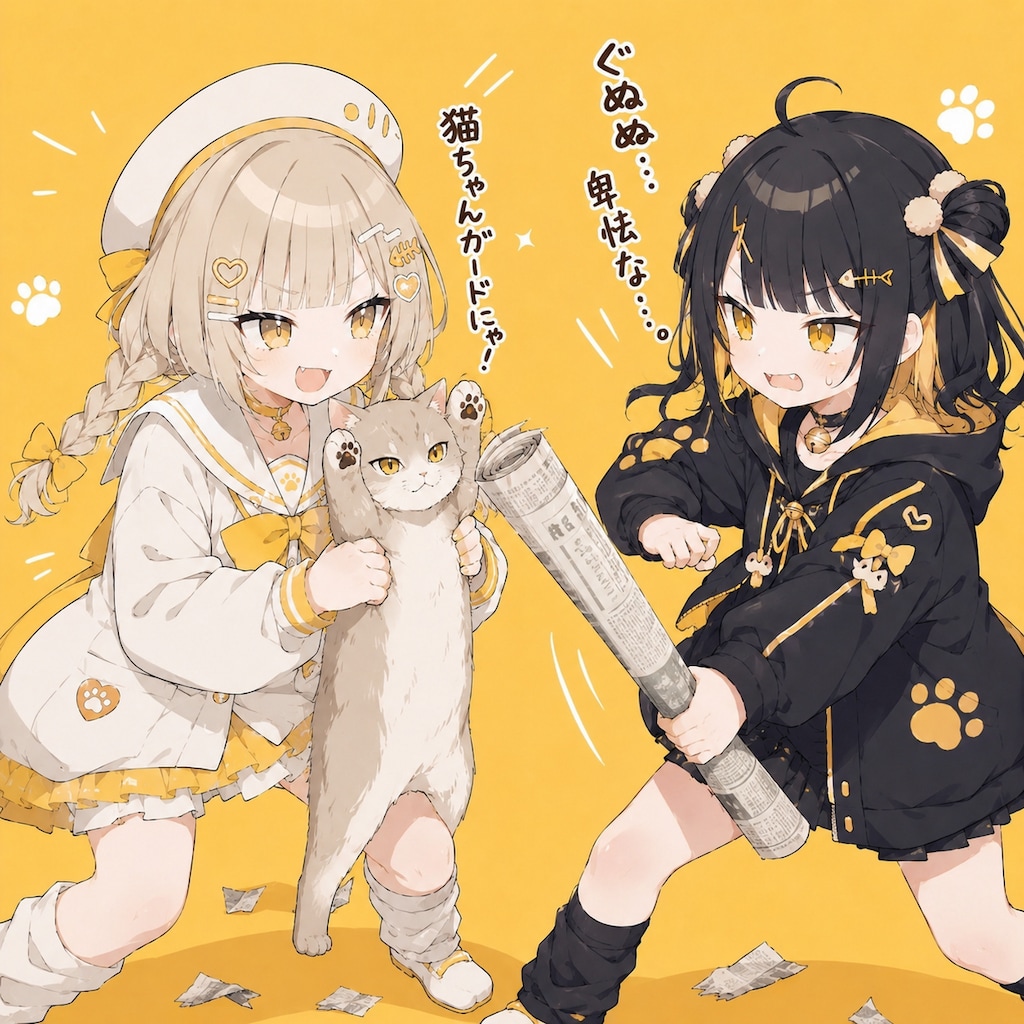 新聞紙ソードと猫ちゃんガード