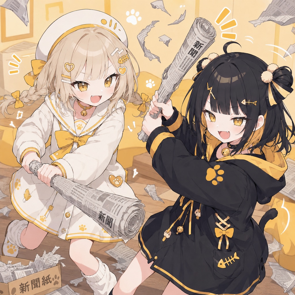 新聞紙ソードと猫ちゃんガード