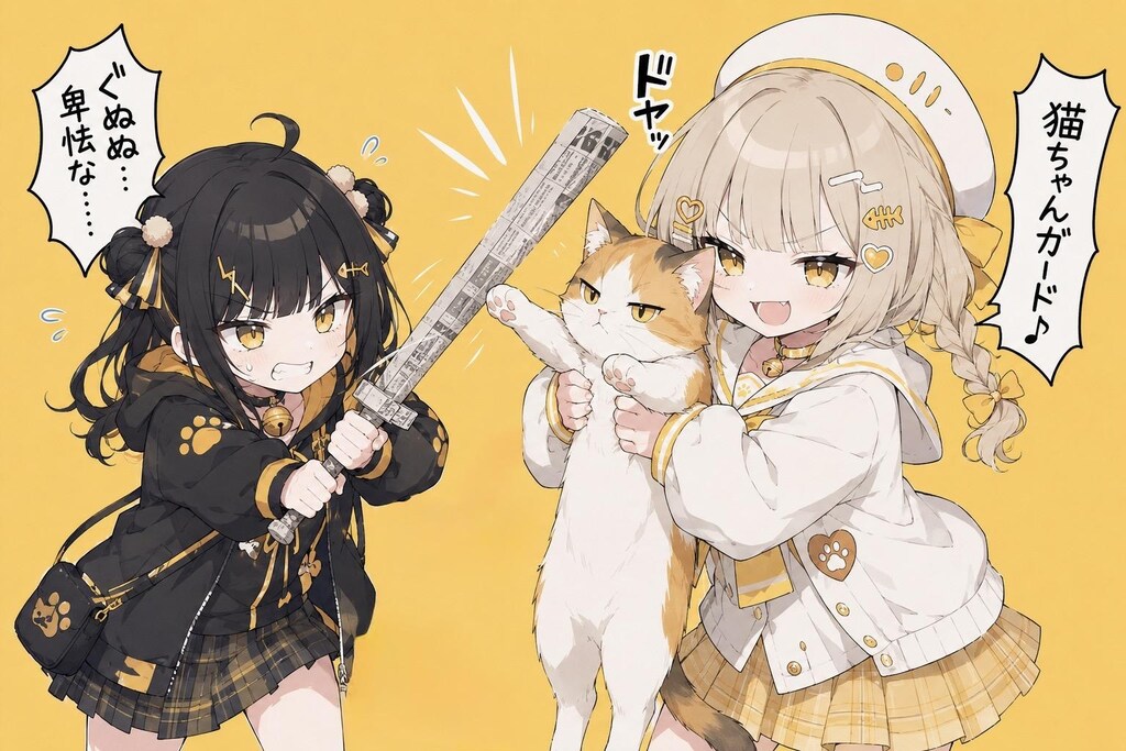 新聞紙ソードと猫ちゃんガード