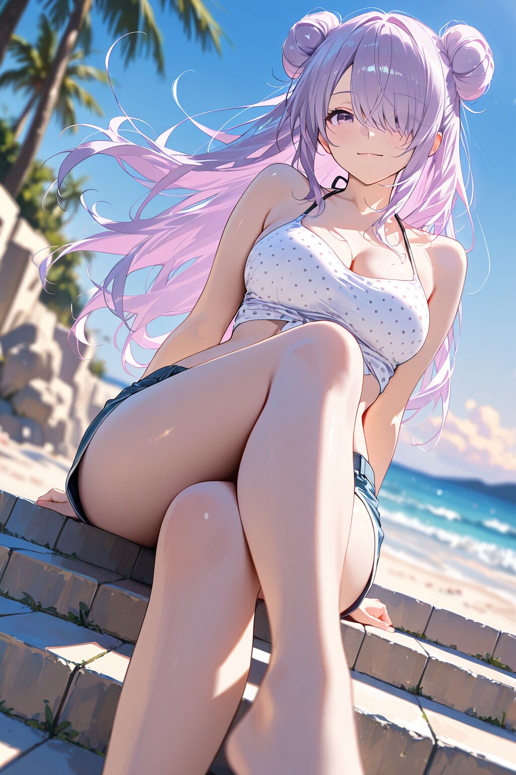 ドット・トップスがセクシーなお姉さん♡