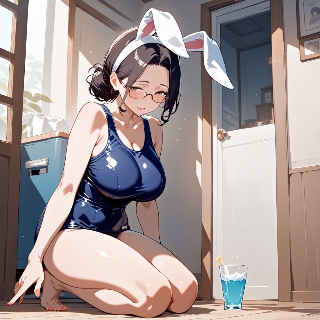 スク水バニーメガネ熟女