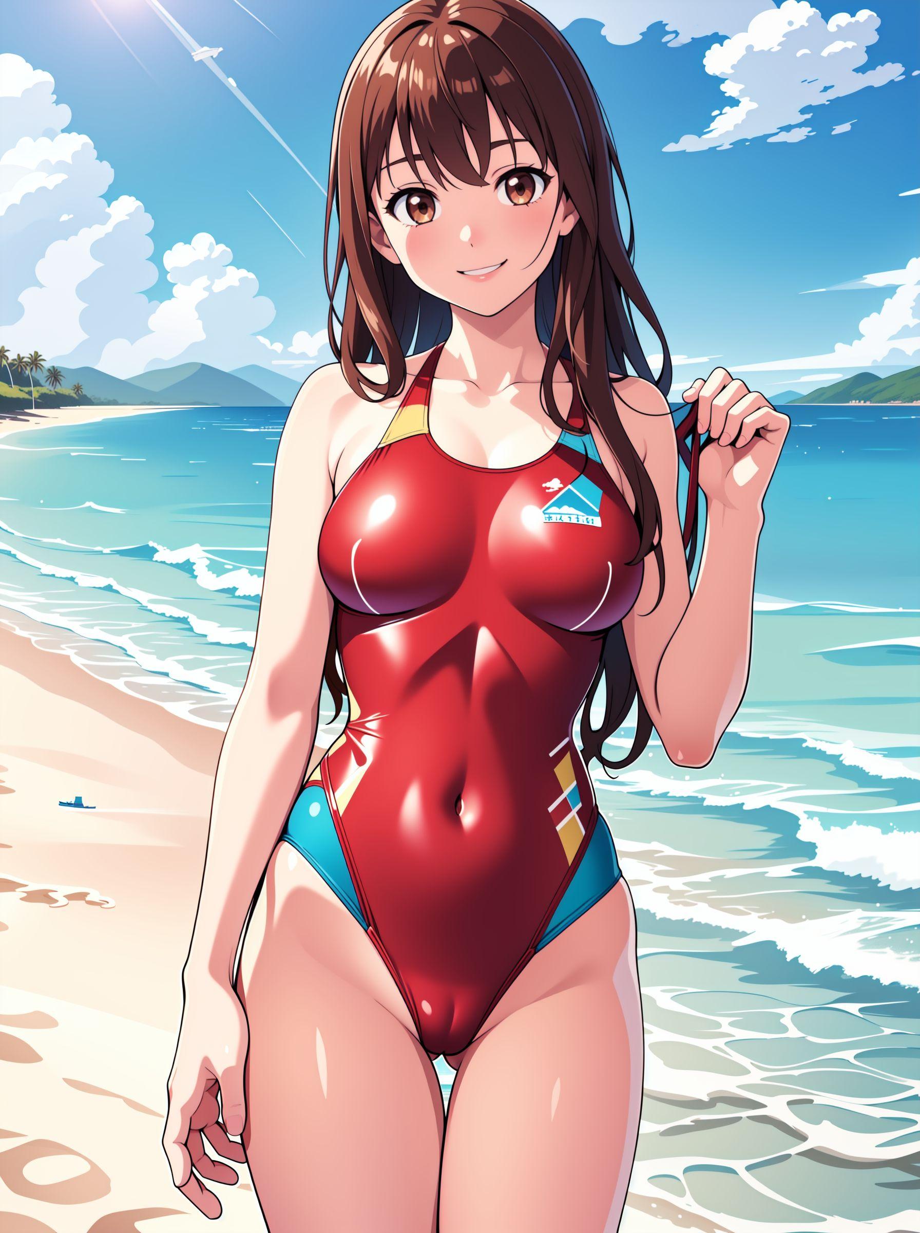 赤競泳水着少女