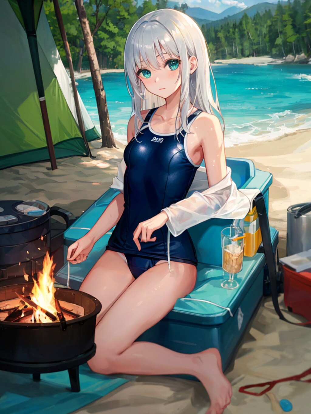 一人スク水キャンプってやつですか？