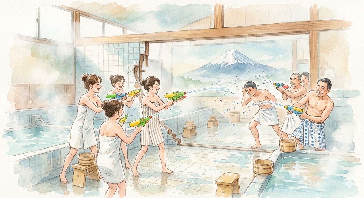 銭湯で戦闘