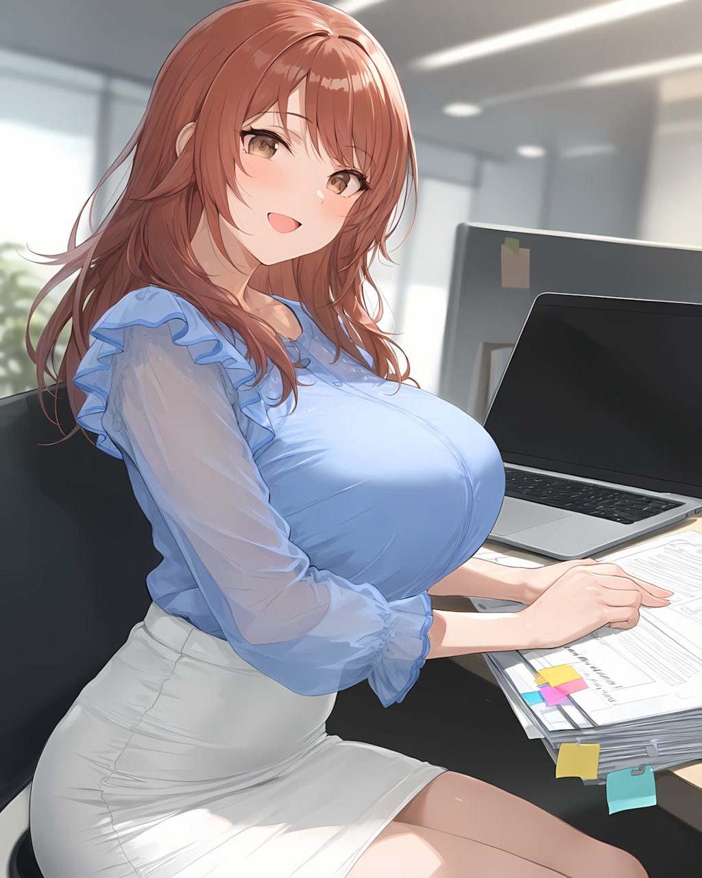 💼ライトブルーシアー×白タイト！知的で華やかな華金オフィススタイル✨