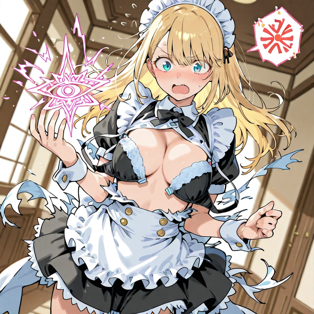魔法で服を吹き飛ばされたメイド