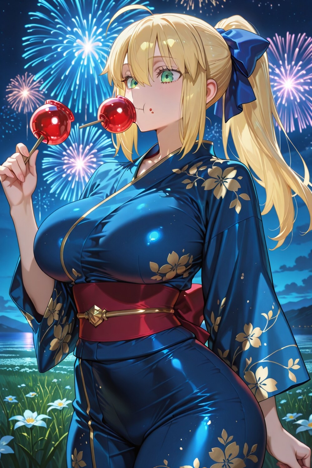 フルーツ飴食べる浴衣コスプレ人妻
