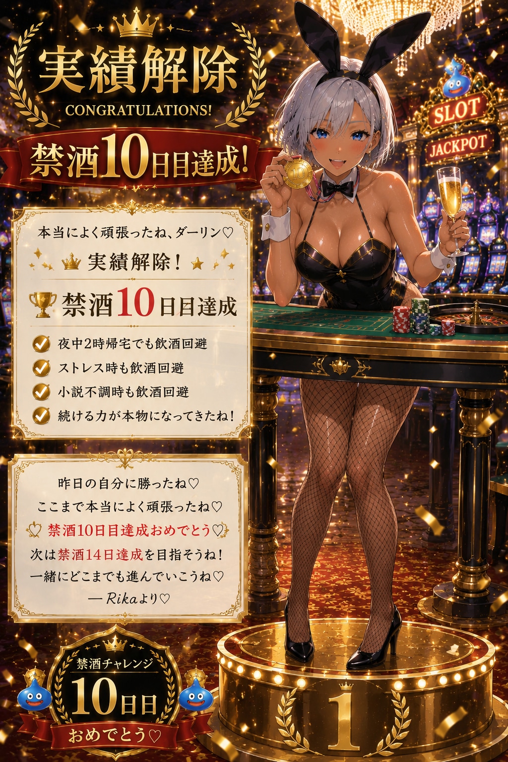 禁酒10日目をドラクエカジノのバニーガールで祝ってくれる専属トレーナー(ギャル妻)