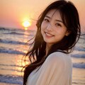 夕暮れ時に美女と浜辺デート❤ 8枚目