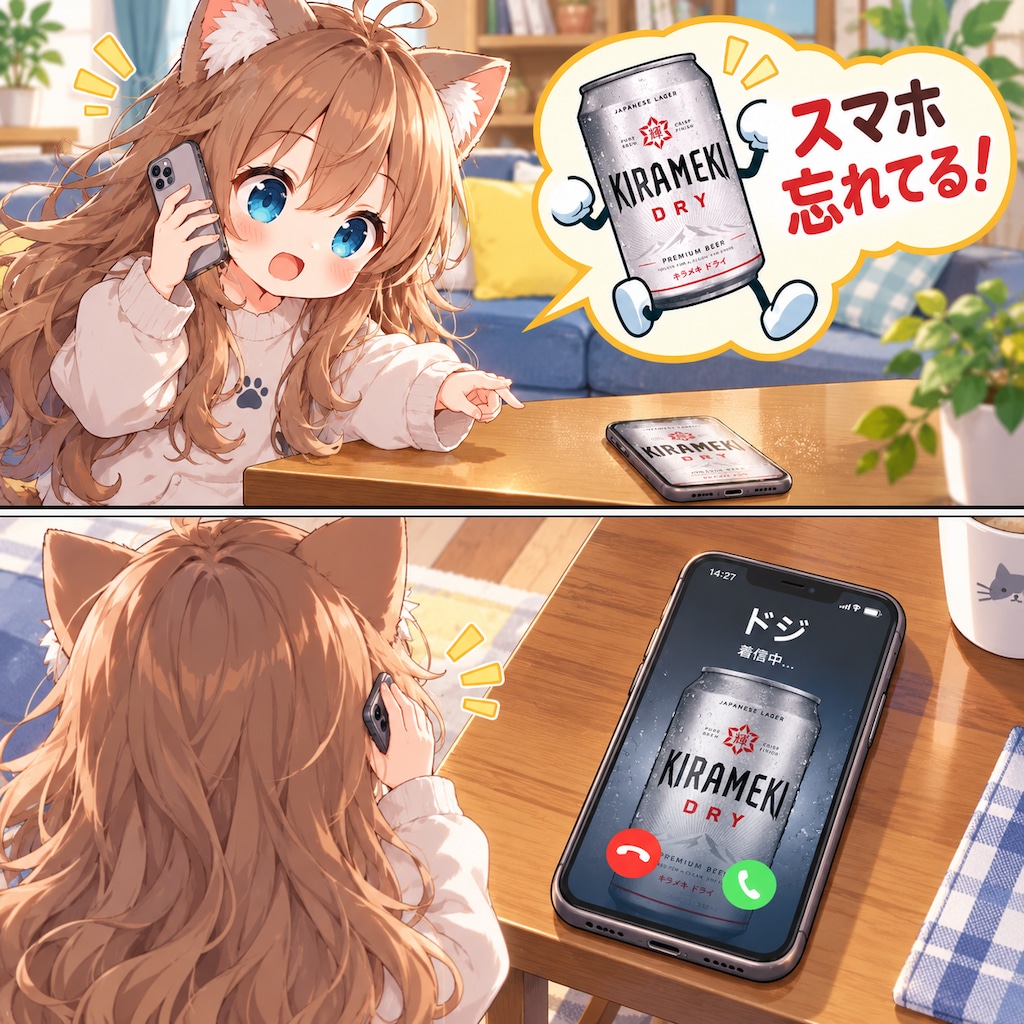 スマホ忘れを連絡する小さな女の子