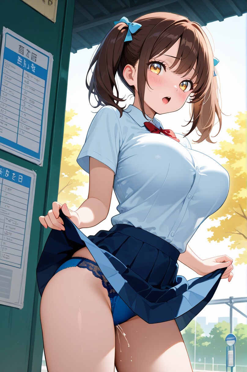 制服の彼女が、こっちを見上げてくる。