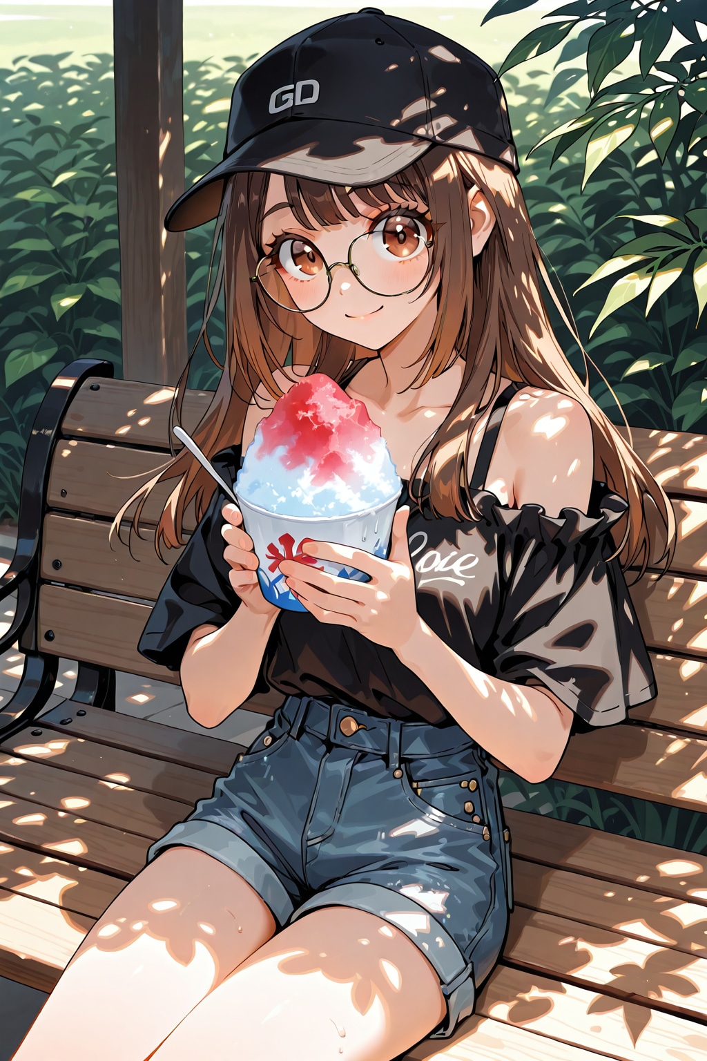木陰でかき氷