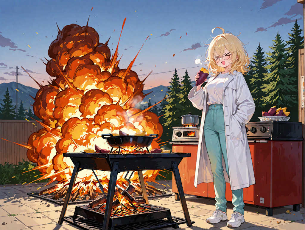 焼き芋を食べる理久さん