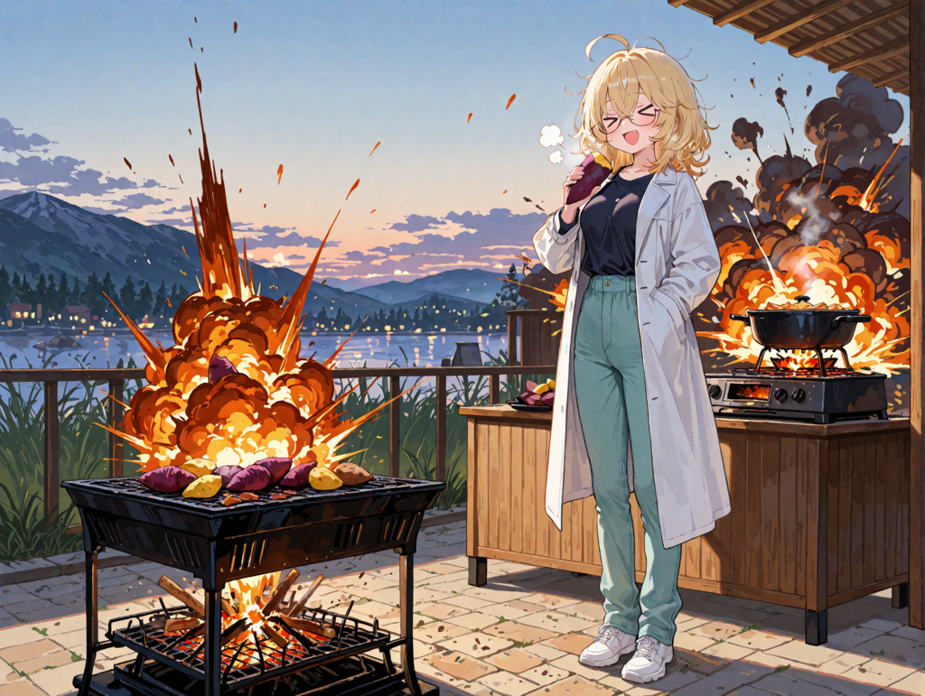 焼き芋を食べる理久さん