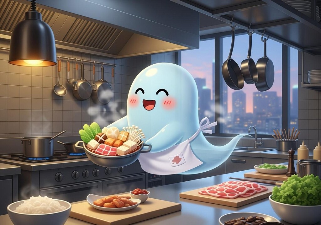 鍋料理の準備をするお化け料理人達