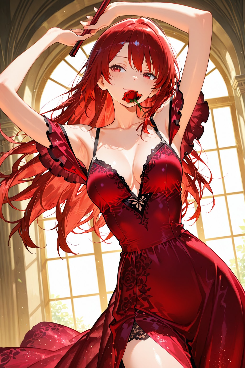 薔薇を咥えて踊るソードダンサー