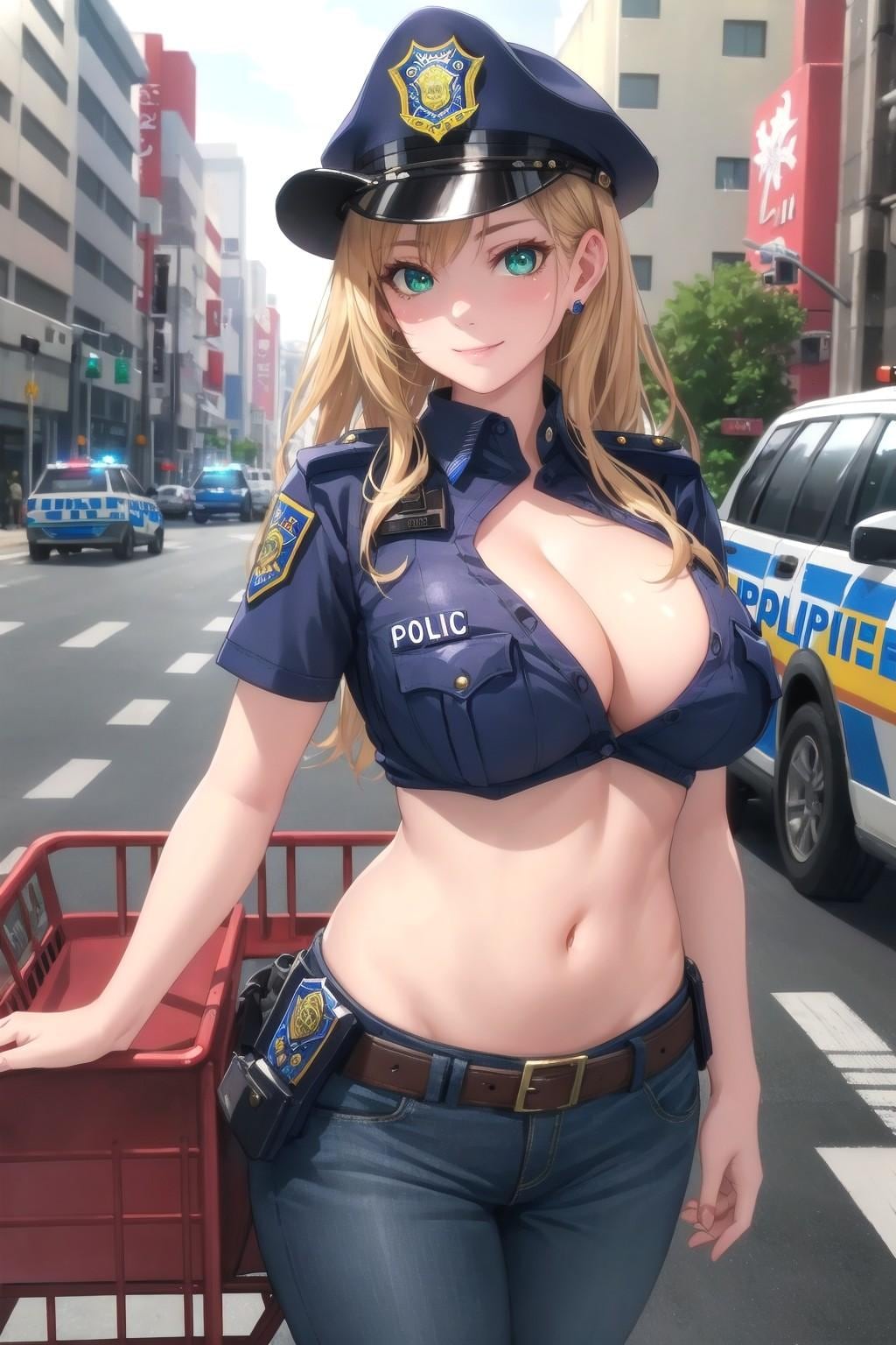金髪おっぱい婦警さん
