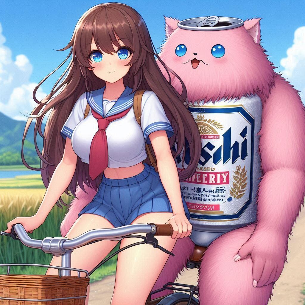 2人乗りしてるビール缶と小さな女の子