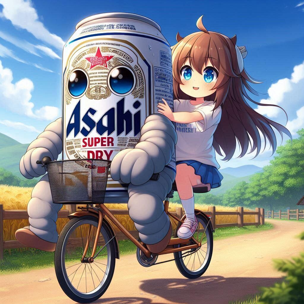 2人乗りしてるビール缶と小さな女の子