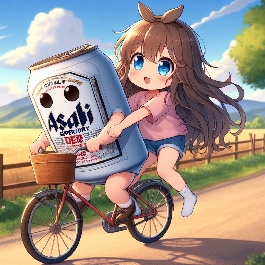 2人乗りしてるビール缶と小さな女の子