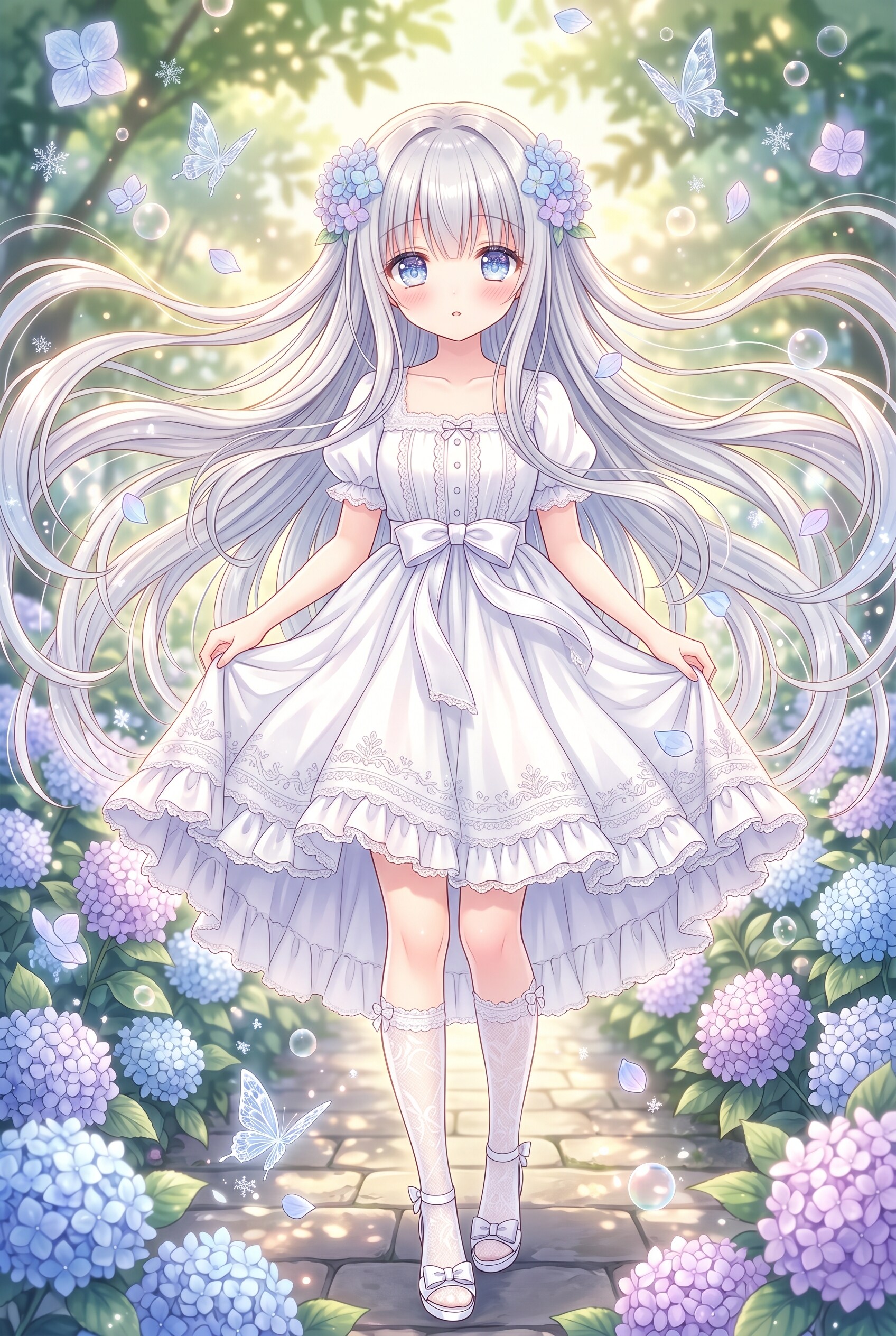 光庭に咲く白夢の少女 | の人気AIイラスト・グラビア