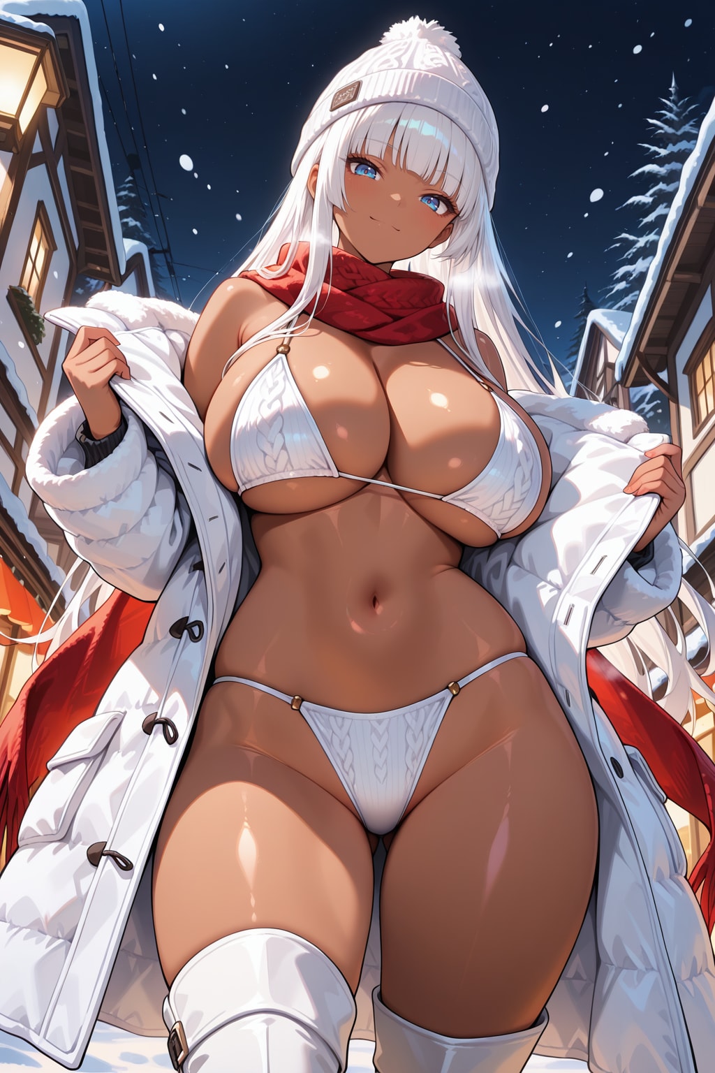 ねえ、雪の夜ってすごくロマンチックでしょ？ 付き合ってくれてありがとう……ふふっ、じゃあ特別に、私からのちょっとしたサービスしてあげちゃおうかな
