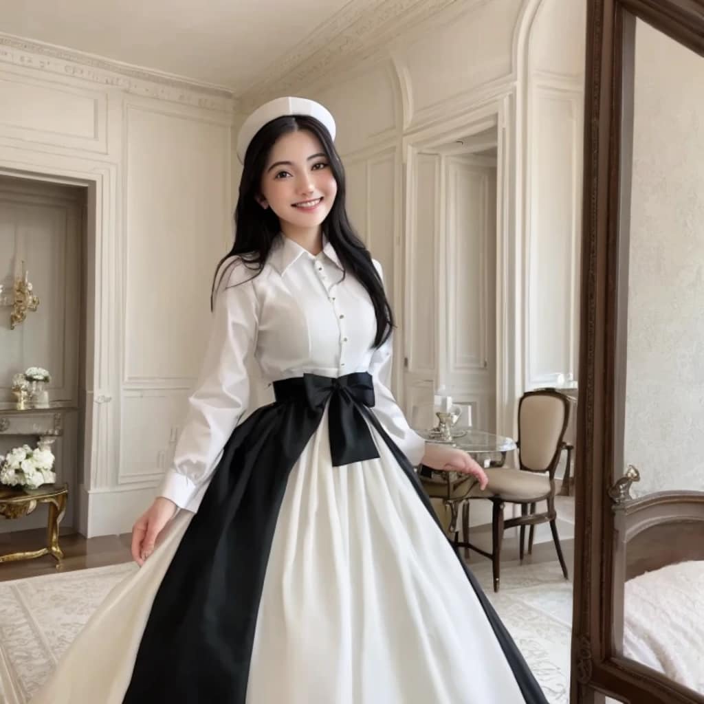 黒髪ロングでメイド服の美女１２０