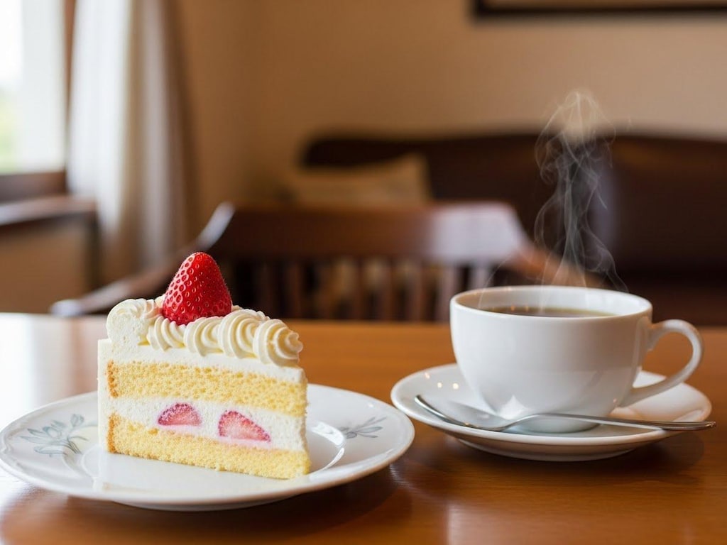 デザートの苺のショートケーキ