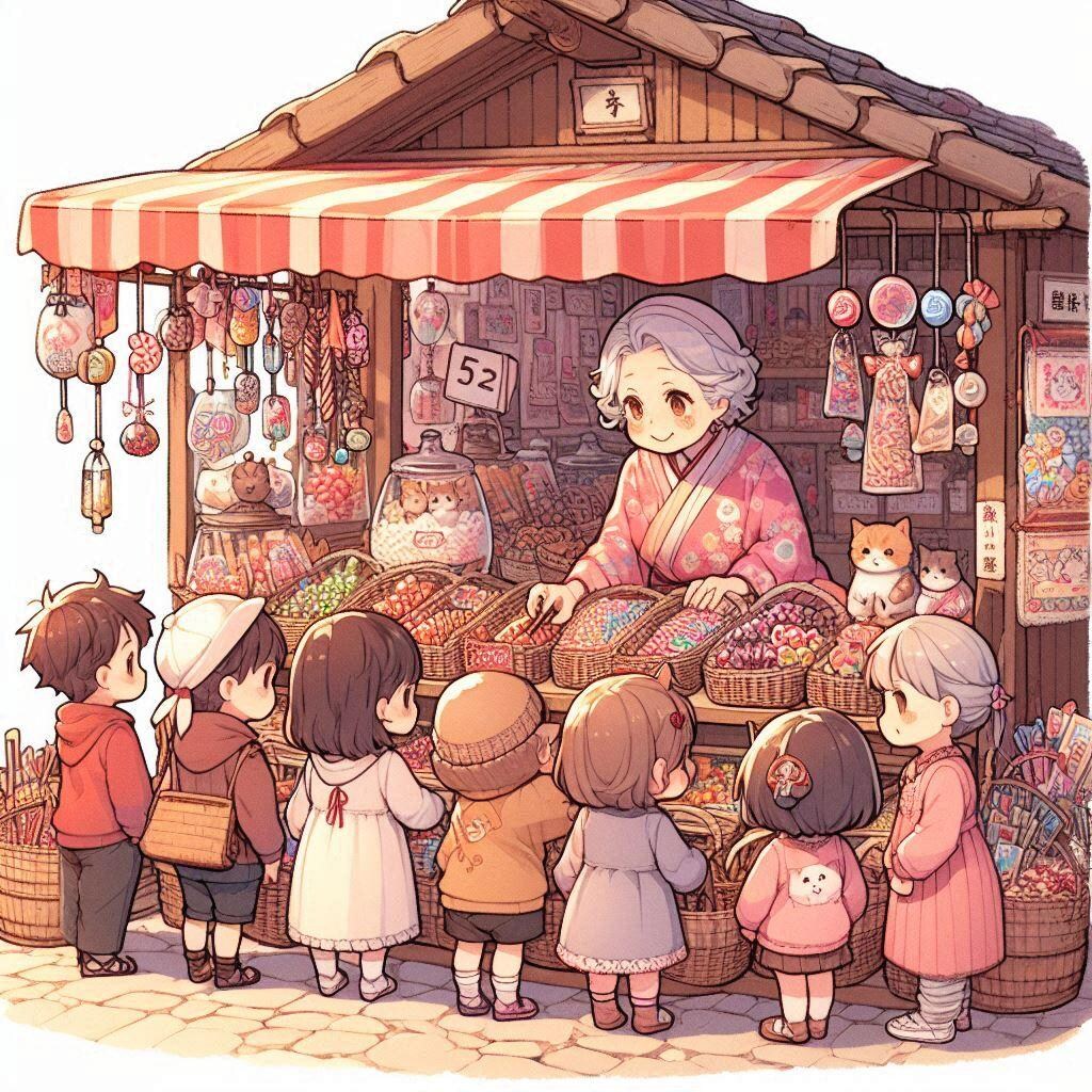 駄菓子屋のおばあちゃんと狸のお客さん