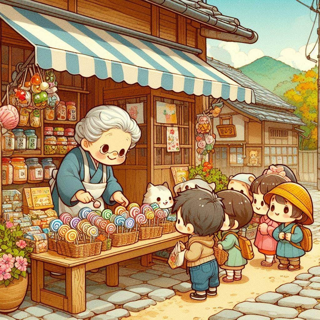駄菓子屋のおばあちゃんと狸のお客さん