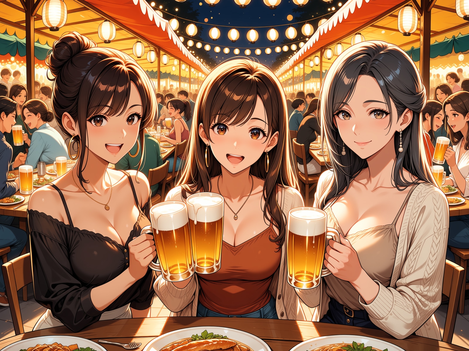年上女子3人とビアガーデンでカンパーイ！