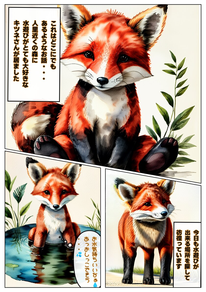 水浴びが大好きなキツネさんのお話