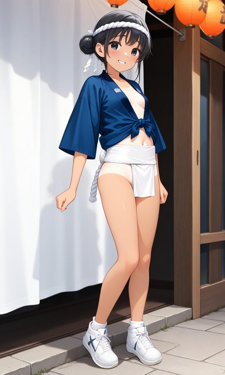 夏祭りを楽しむふんどし姿の女の子