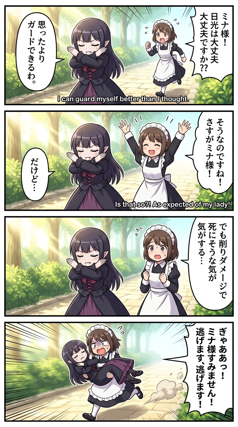 ゲームみたいな日差しの防ぎ方をしてる吸血鬼ちゃん
