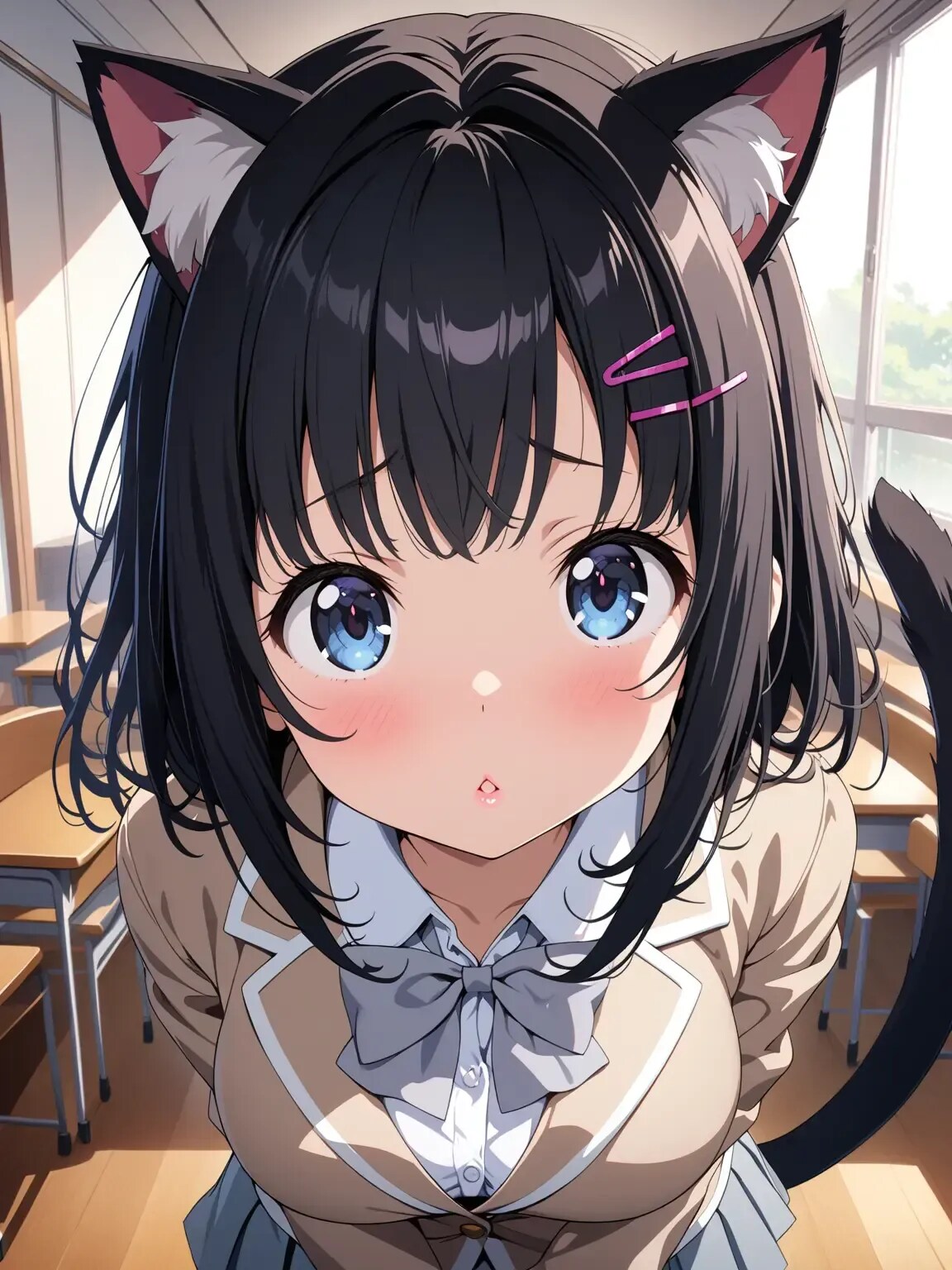 可愛いJKに見つめられてドキドキ… | の人気AIイラスト・グラビア