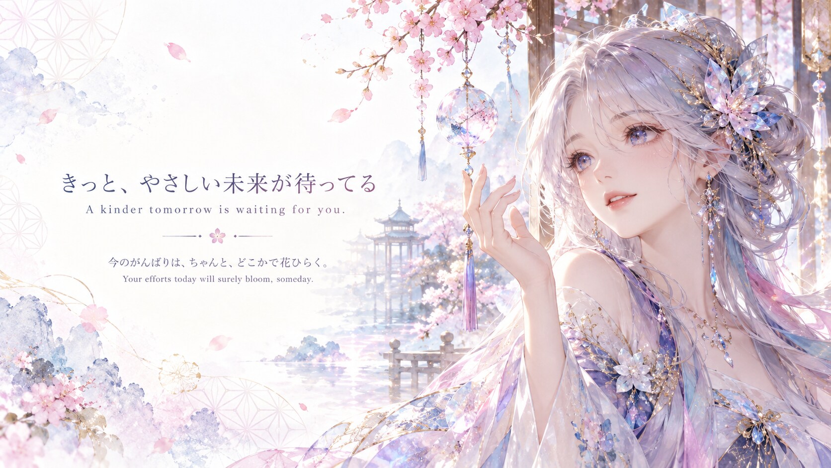 A Kinder Tomorrow is Waiting  Set against a soft, luminous background of pastel spring blossoms, mis | の人気AIイラスト・グラビア