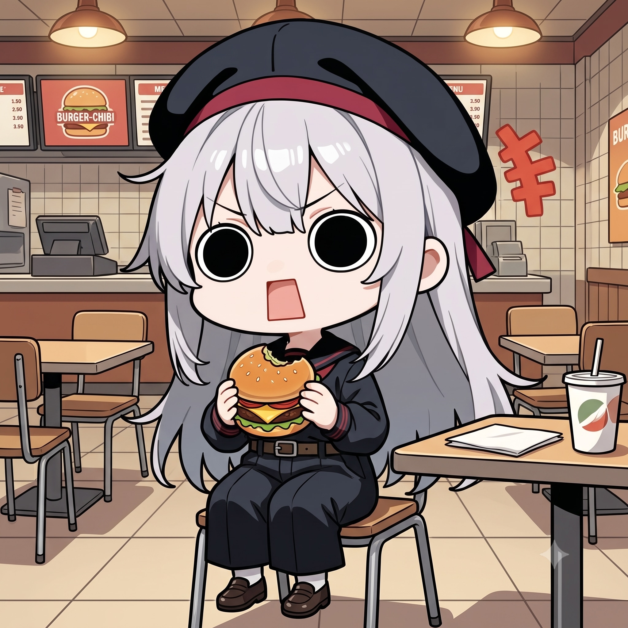 ハンバーガーを頂くえらいこっちゃ嬢