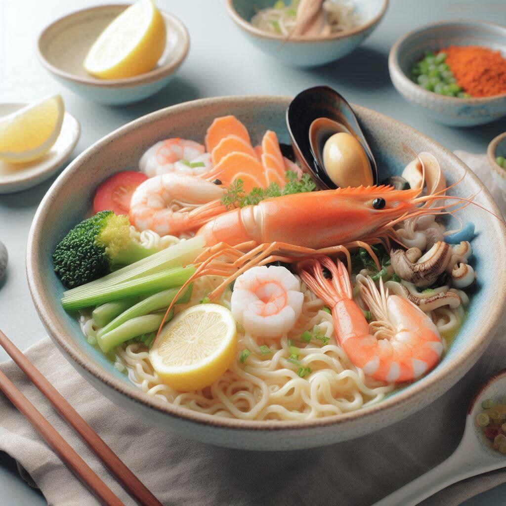 パステルカラーのseafood noodle