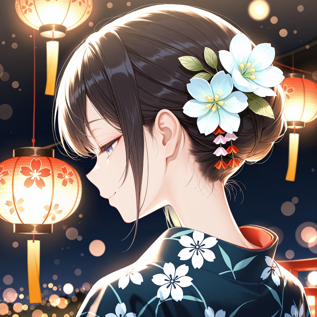 うなじと夏祭りと浴衣お嬢さん