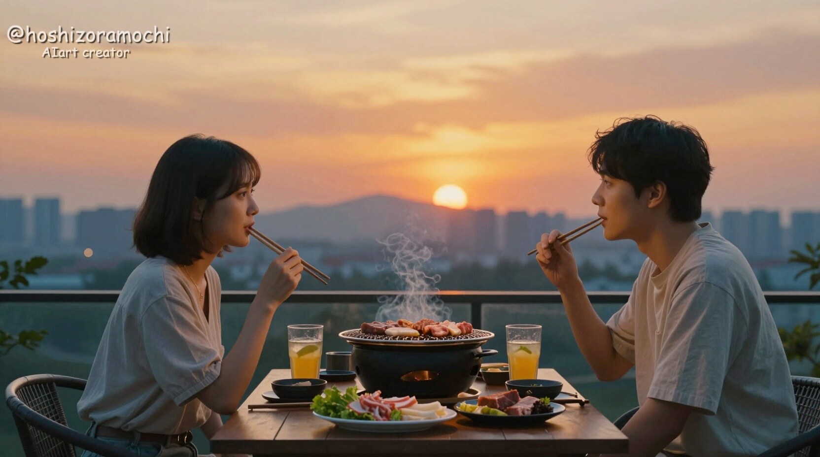 夕暮れのテラスで楽しむ、特別な時間🌅 | の人気AIイラスト・グラビア