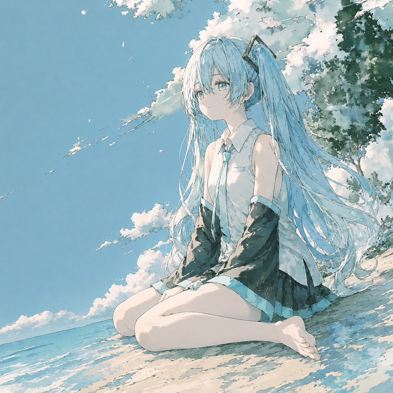 水辺に佇む | の人気AIイラスト・グラビア