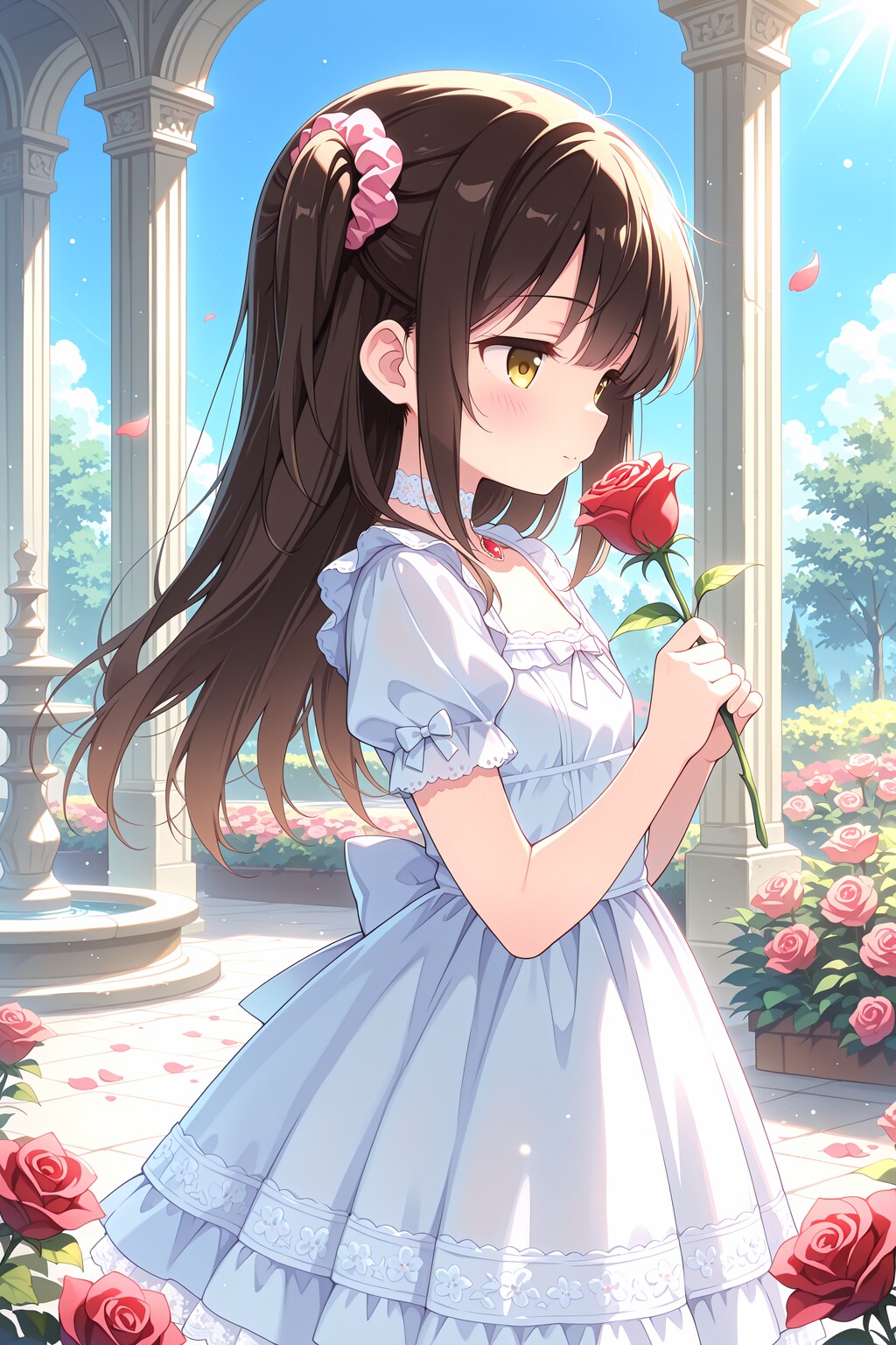 薔薇園と可憐な横顔