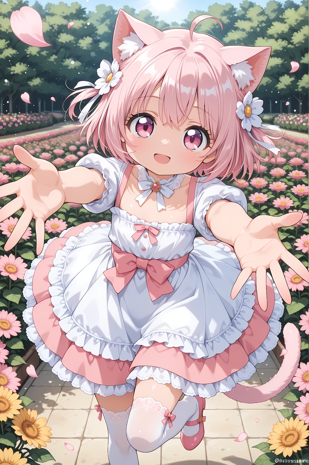 お花畑で抱っこして