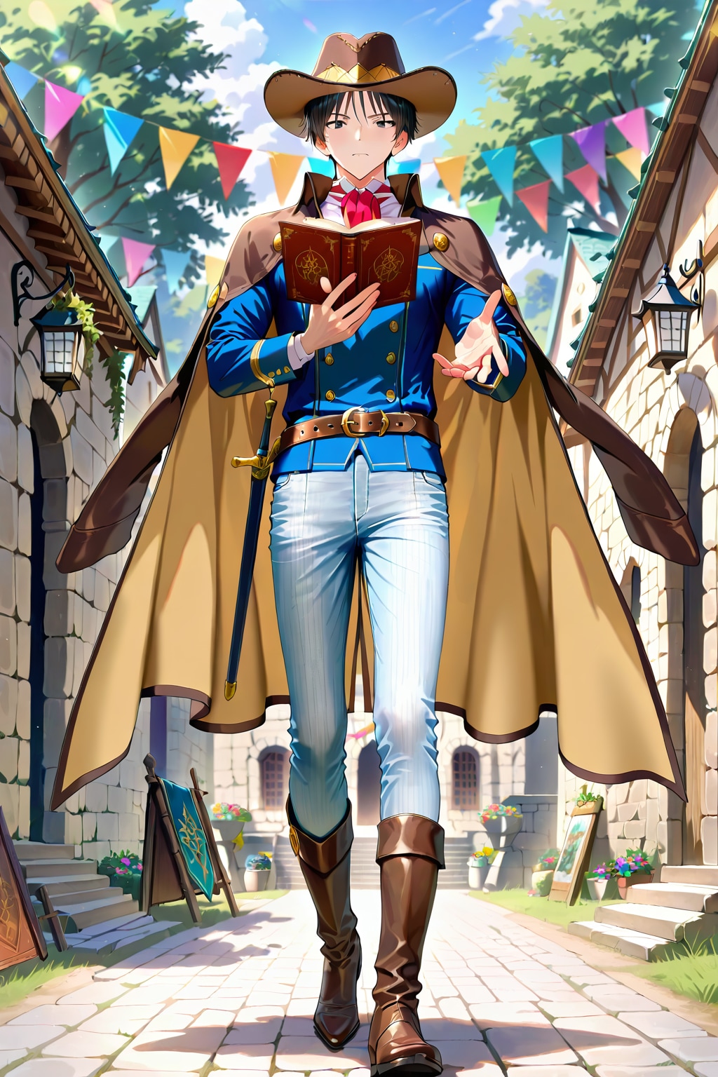 ファンタジー古代遺跡の前、大柄な若い男性魔術師1-3-2 | の人気AIイラスト・グラビア