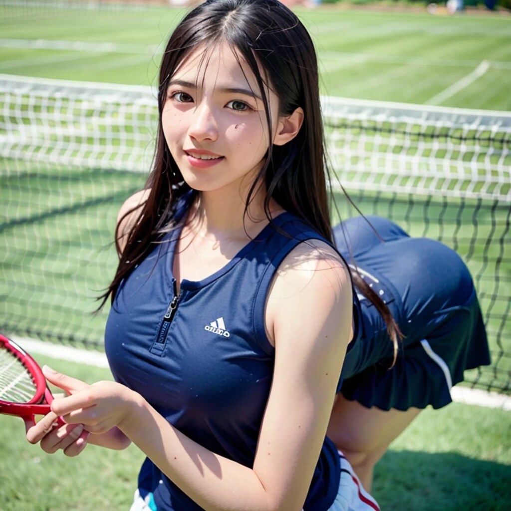 黒髪ロングでテニスウェアの美女８８