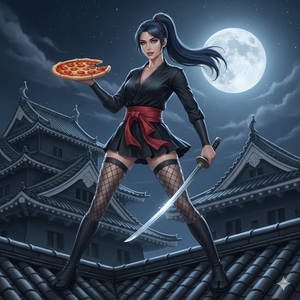 女忍者とピザ
