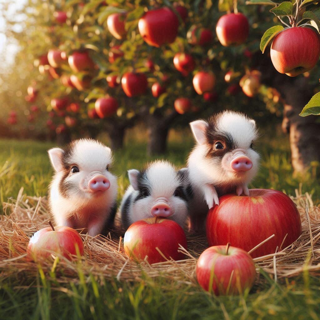 リンゴにご満悦なミニブタ